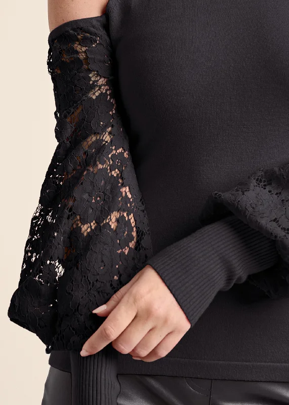 Cold-shoulder lace sweater - Black