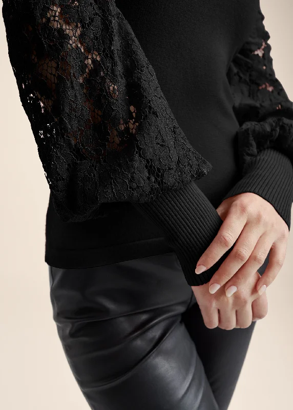 Cold-shoulder lace sweater - Black