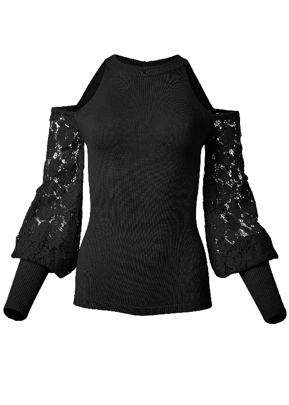 Cold-shoulder lace sweater - Black