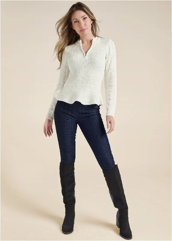 Half zip peplum sweater - Off White