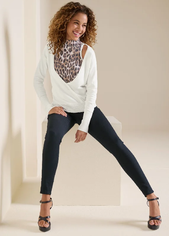 Leopard turtle neck sweater - Blush Multi