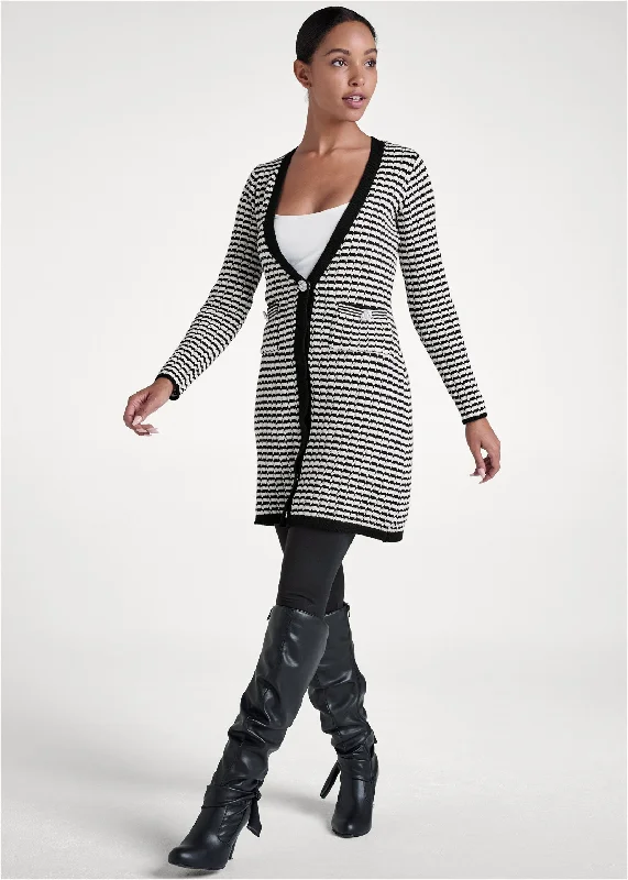 Ribbed striped duster - Black & Off White