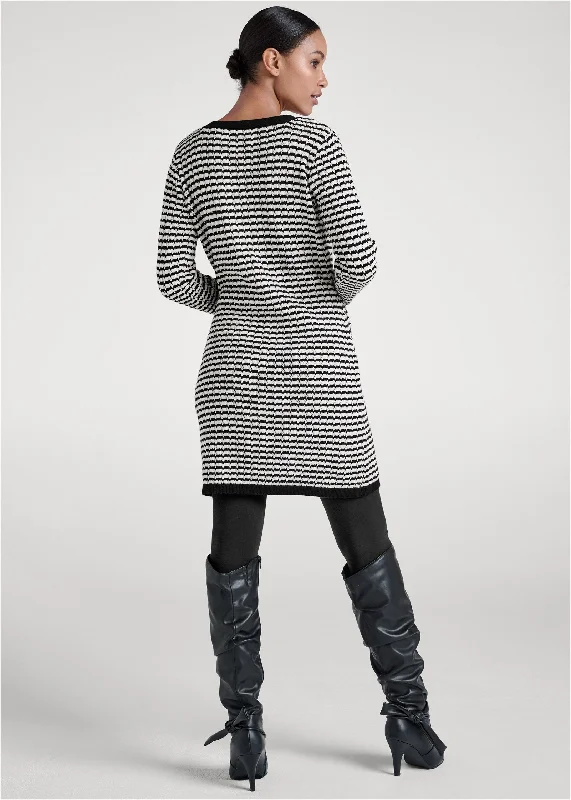 Ribbed striped duster - Black & Off White