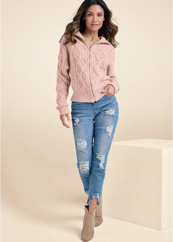 Knit zip sweater - pale pink