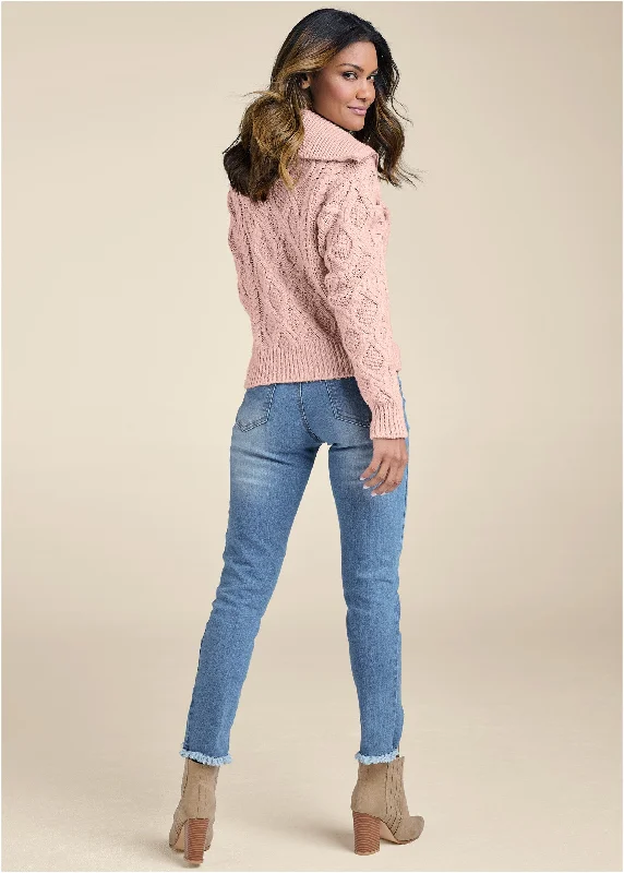 Knit zip sweater - pale pink