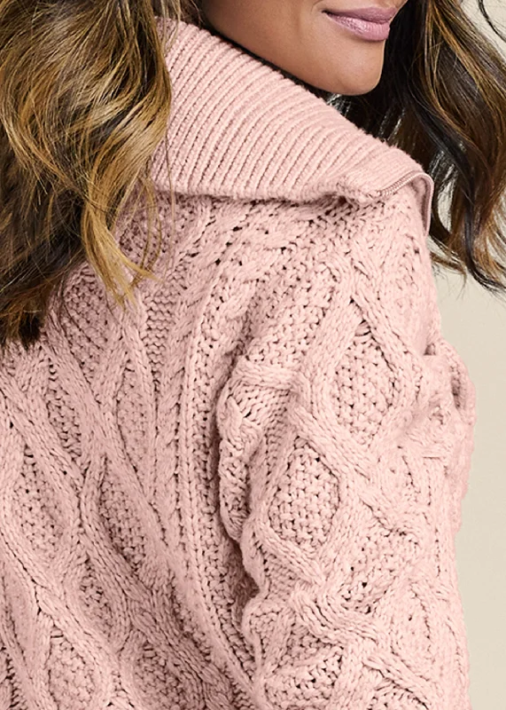 Knit zip sweater - pale pink