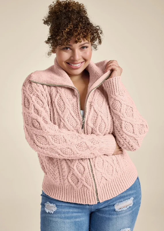 Knit zip sweater - pale pink