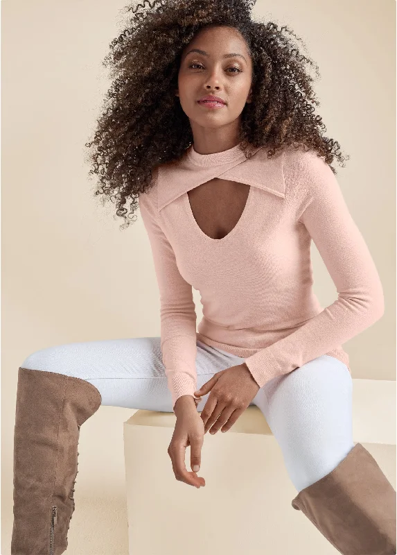 Cashmere-like keyhole sweater - Blush