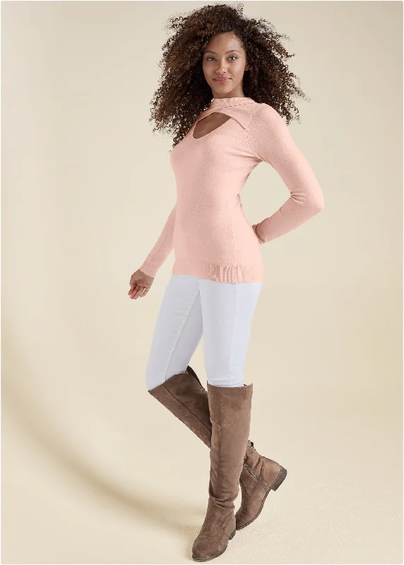 Cashmere-like keyhole sweater - Blush