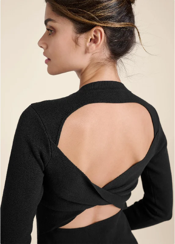 Twisted cutout back detail sweater - Black