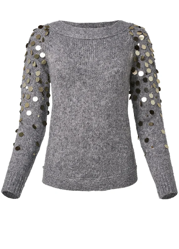 Open back sequin sleeve sweater - Grey