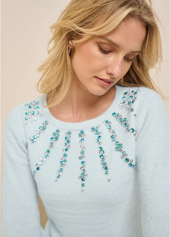 Jeweled feather-soft sweater - Heathered Blue