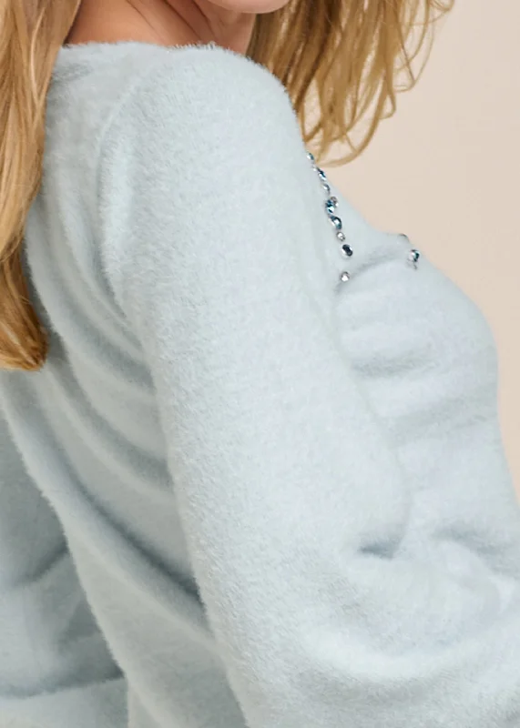 Jeweled feather-soft sweater - Heathered Blue