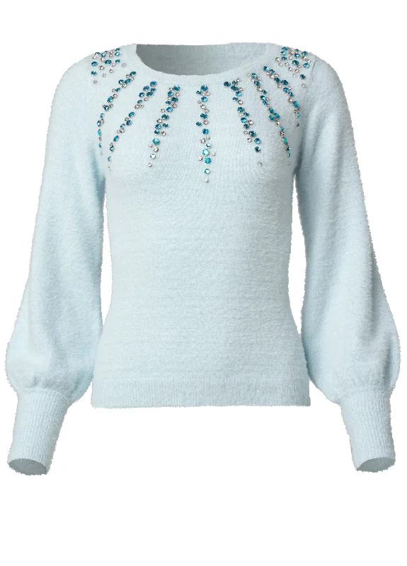 Jeweled feather-soft sweater - Heathered Blue