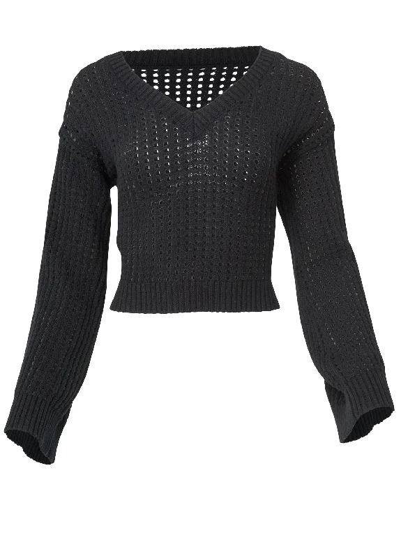 Pointelle stitch sweater - Black