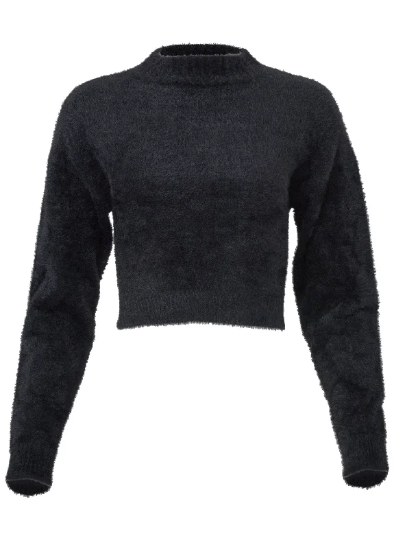 Eyelash mock neck sweater - Black