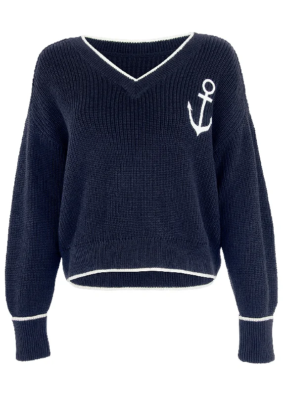 Anchor V-neck sweater - Navy & White