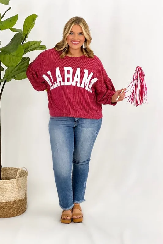 Burgundy Ribbed Puff Long Sleeve State Sweatshirt