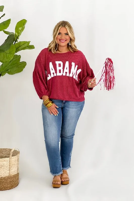 Burgundy Ribbed Puff Long Sleeve State Sweatshirt