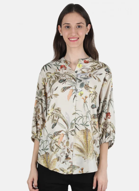 Women Cream Printed Top