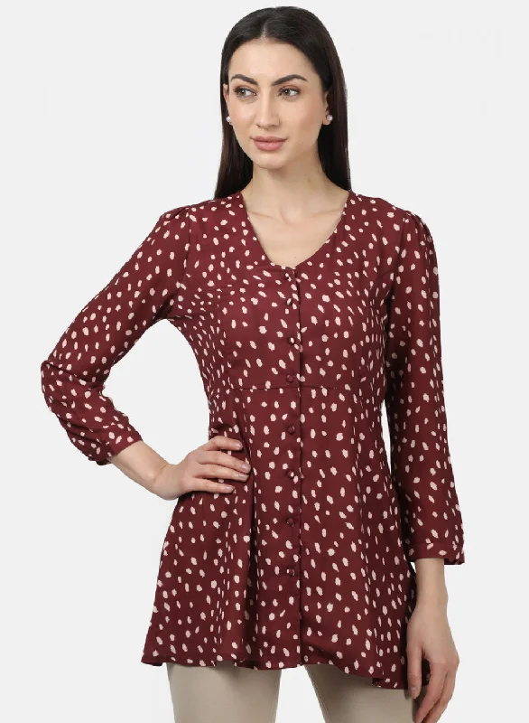 Womens Maroon Printed Tops