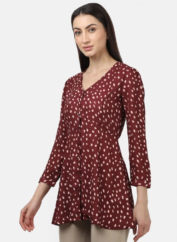 Womens Maroon Printed Tops