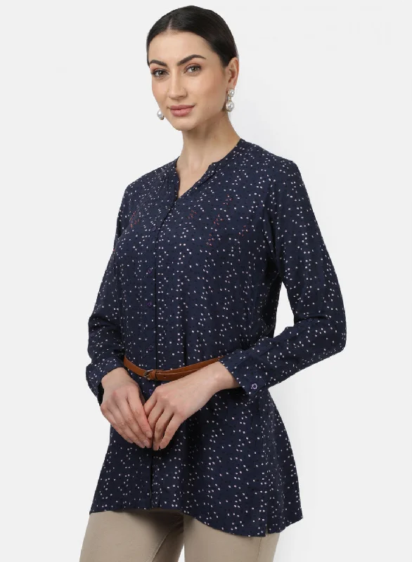 Womens Navy Blue Printed Top