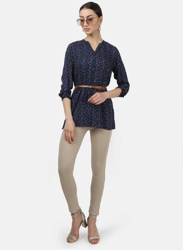 Womens Navy Blue Printed Top