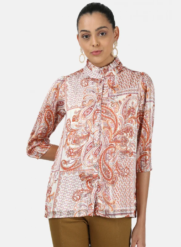 Womens Orange Printed Top