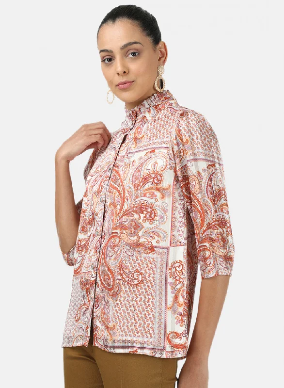 Womens Orange Printed Top