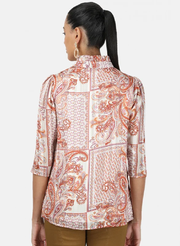 Womens Orange Printed Top