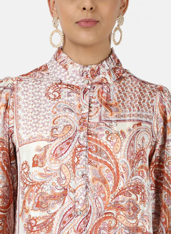 Womens Orange Printed Top