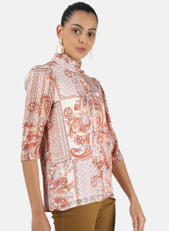 Womens Orange Printed Top