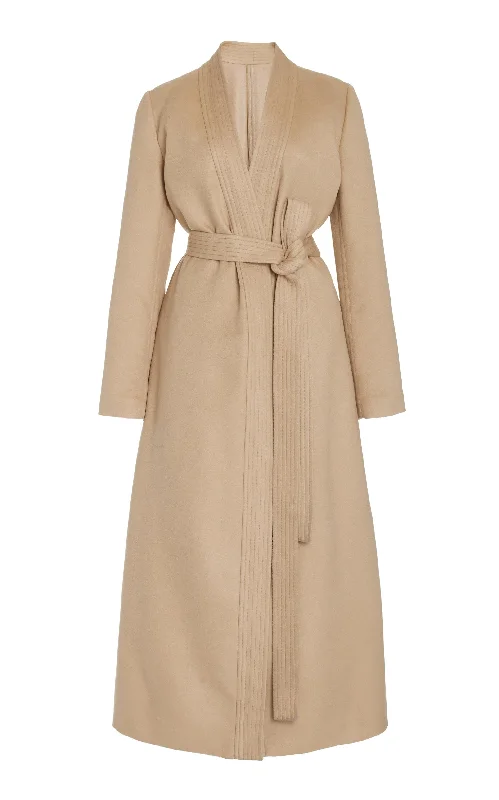 Devon Wrap Coat in Camel Winter Silk