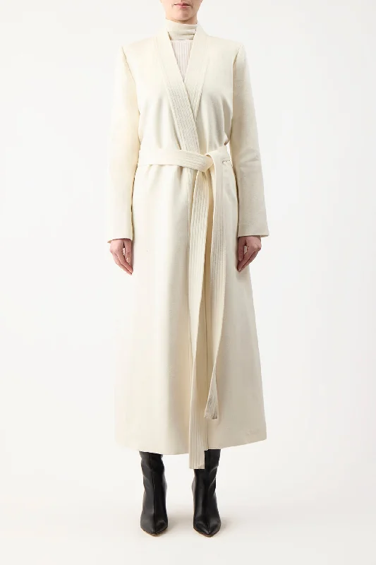 Devon Wrap Coat in Ivory Winter Silk