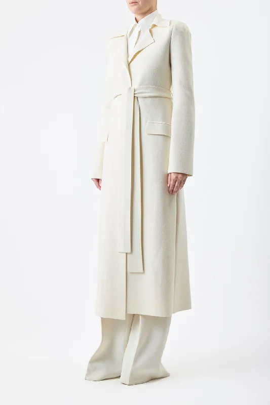 Evan Knit Trench Coat in Ivory Wool