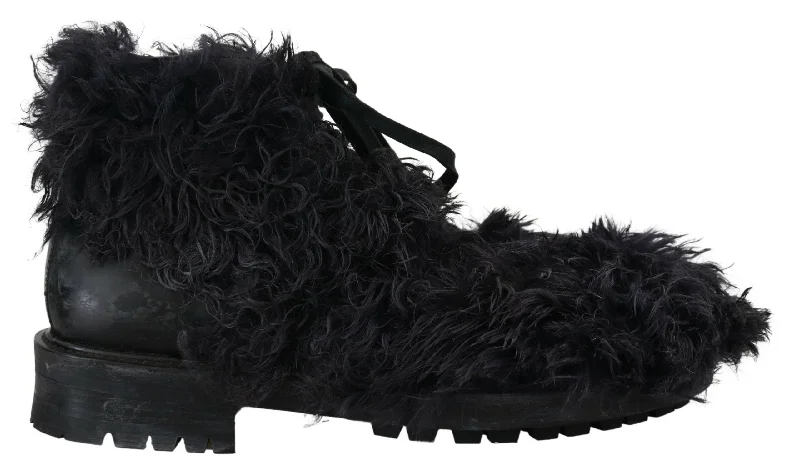 Dolce & Gabbana Leather Combat Shearling Boots