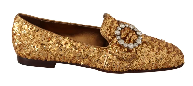 Dolce & Gabbana Elegant Gold Sequin Crystal Women's Flats