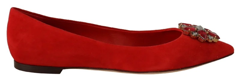 Dolce & Gabbana Crystal Embellished Red Suede Women's Flats