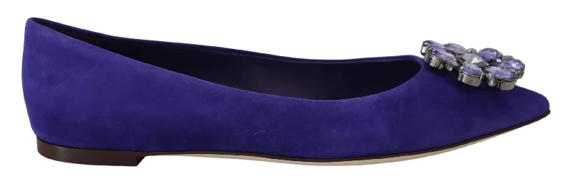 Dolce & Gabbana Embellished Crystal Purple Suede Women's Flats