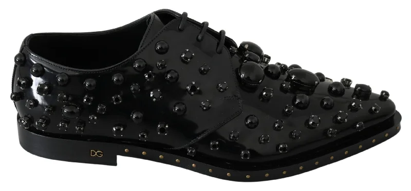 Dolce & Gabbana Elegant Black Crystal Leather Dress Women's Shoes