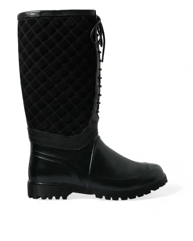 Dolce & Gabbana Quilted Rubber & Suede Mid-Calf Rain Boots