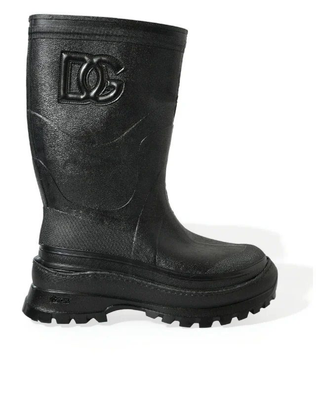 Dolce & Gabbana Embossed Metallic Rubber Rain Boots