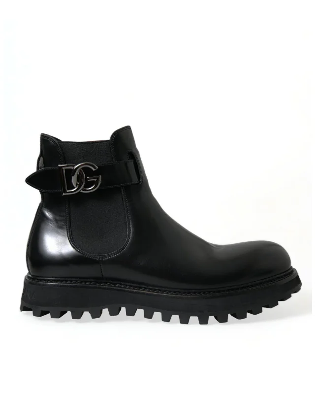 Dolce & Gabbana Leather Chelsea Boots with Belted Logo Detail