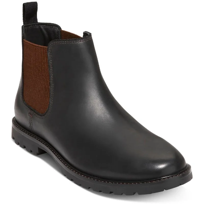 Midland Lug Mens Leather Round Toe Chelsea Boots