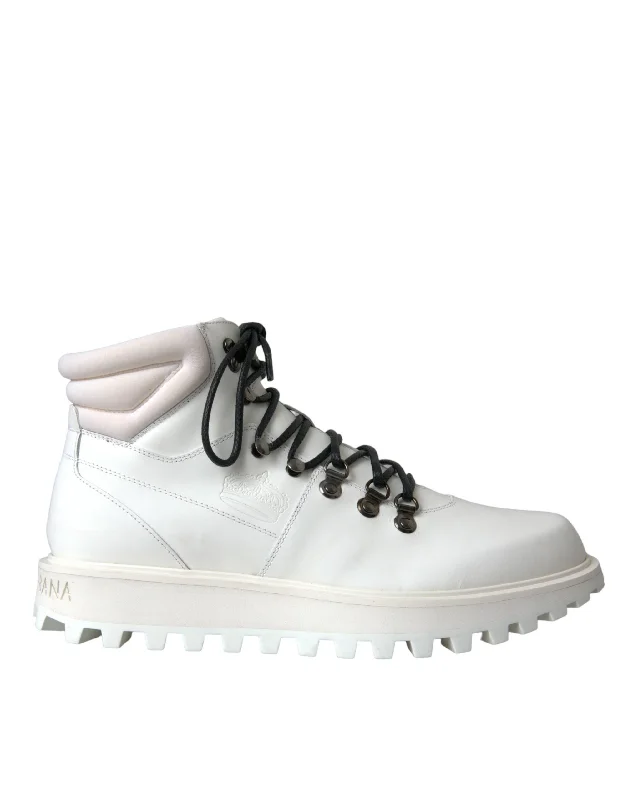 Dolce & Gabbana White Vulcano Trekking Men Ankle Boots Men's Shoes