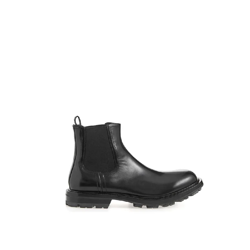 Alexander McQueen Sleek Black Leather Boots for Men's Men