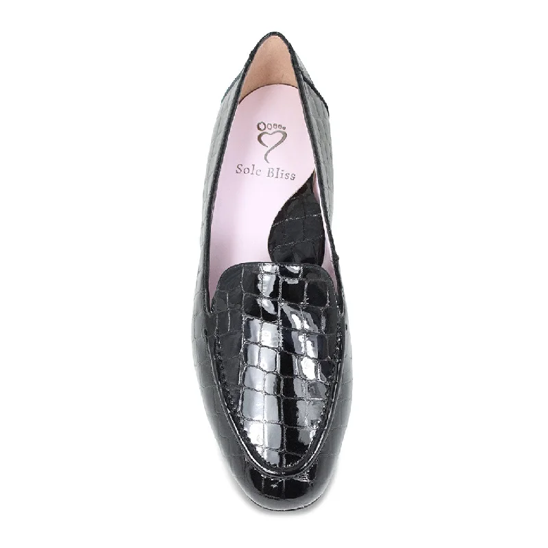 Tabitha: Black Croc Patent Leather