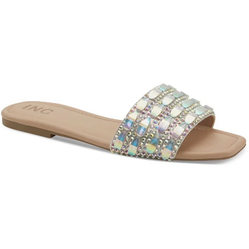 Nataliah  Womens Embellished Square Toe Slide Sandals