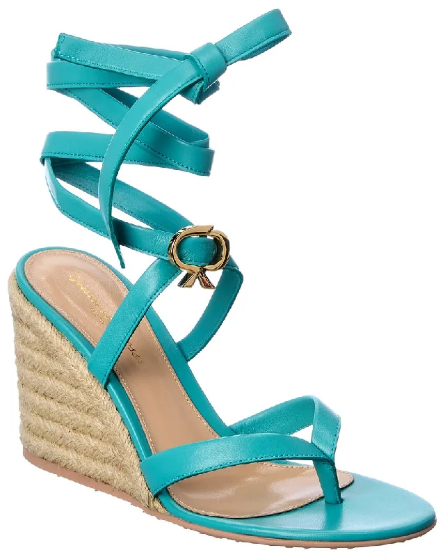 Gianvito Rossi Ribbon Beachclub 85 Leather Wedge Sandal